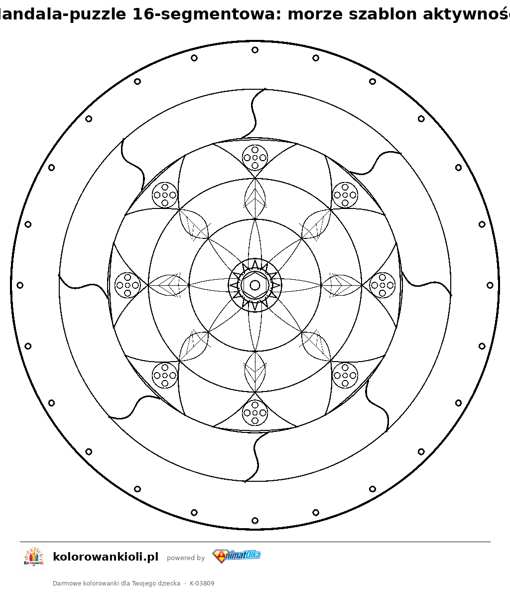 Kolorowanka — Mandala-puzzle 16-segmentowa: morze szablon aktywności