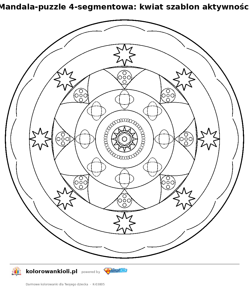 Kolorowanka — Mandala-puzzle 4-segmentowa: kwiat szablon aktywności