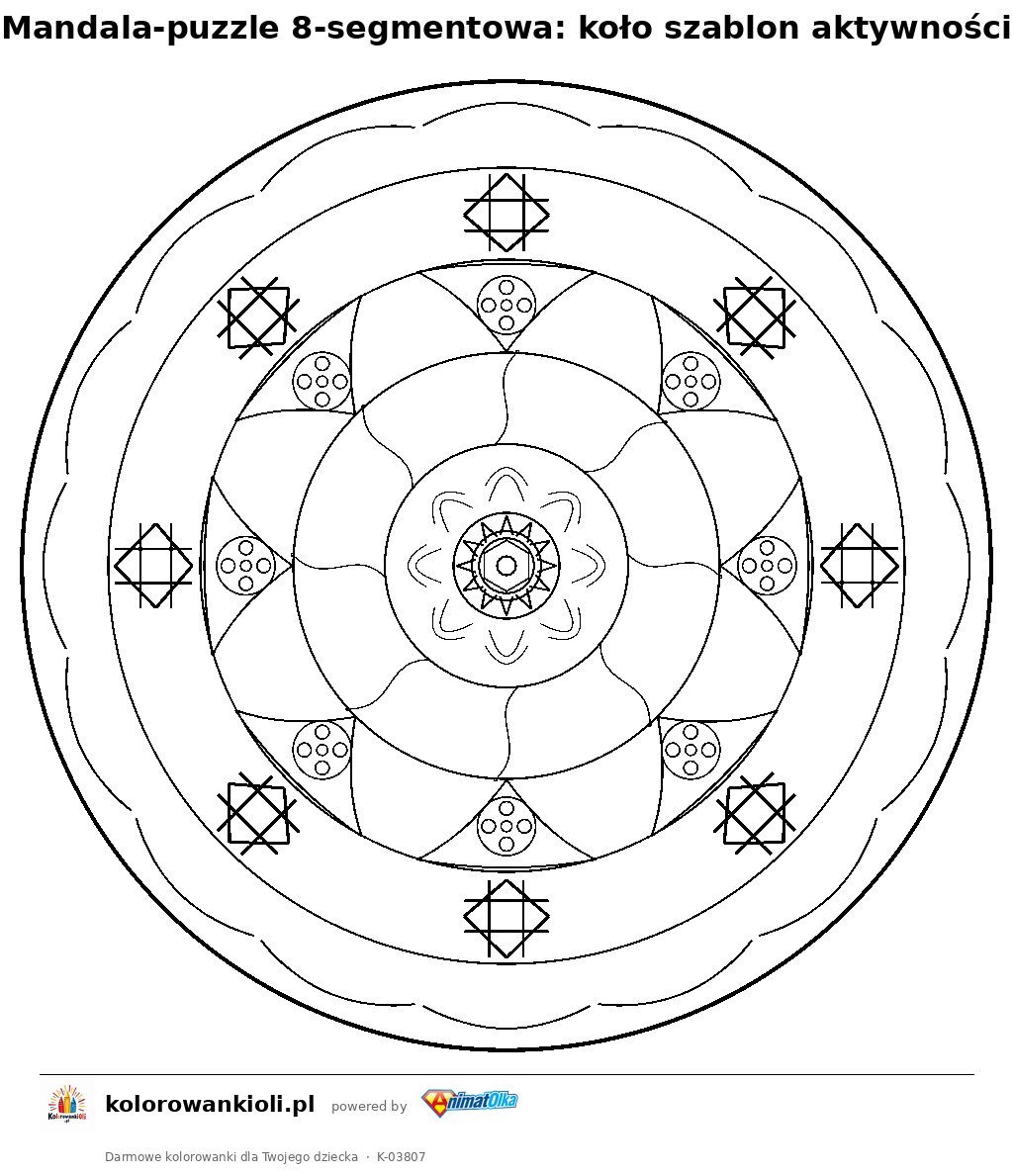 Kolorowanka — Mandala-puzzle 8-segmentowa: koło szablon aktywności