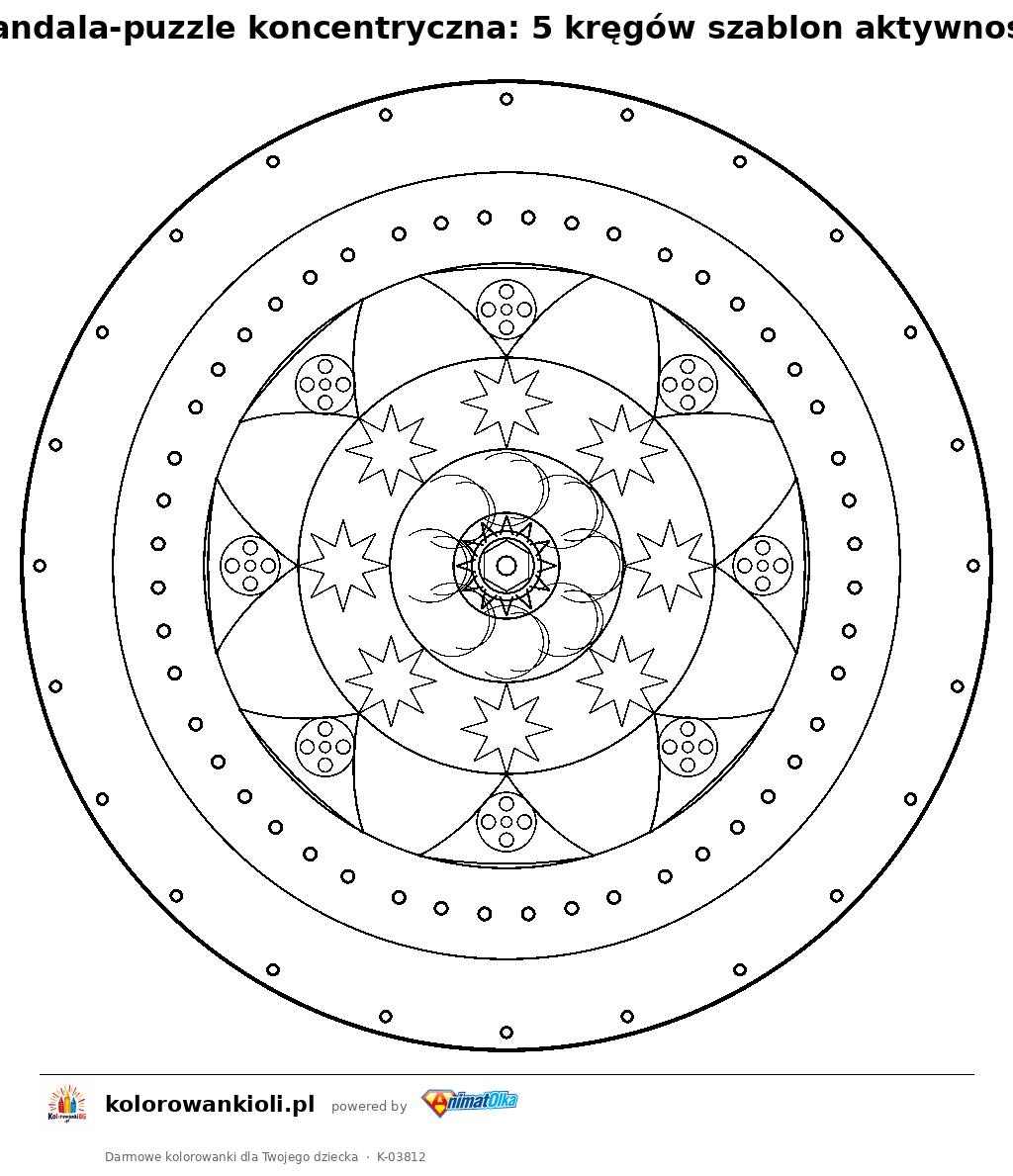 Kolorowanka — Mandala-puzzle koncentryczna: 5 kręgów szablon aktywności