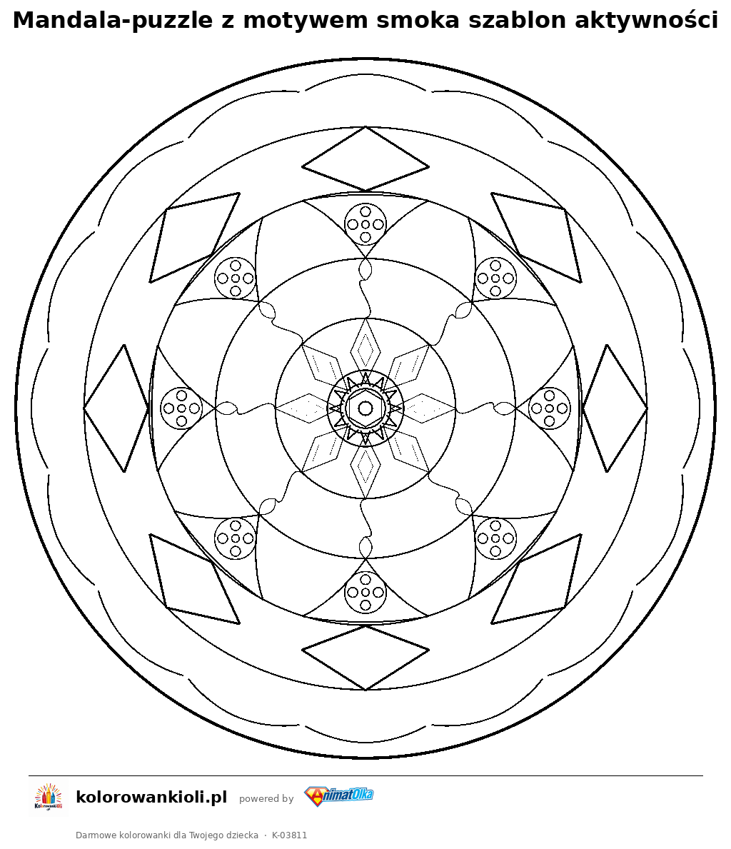 Kolorowanka — Mandala-puzzle z motywem smoka szablon aktywności