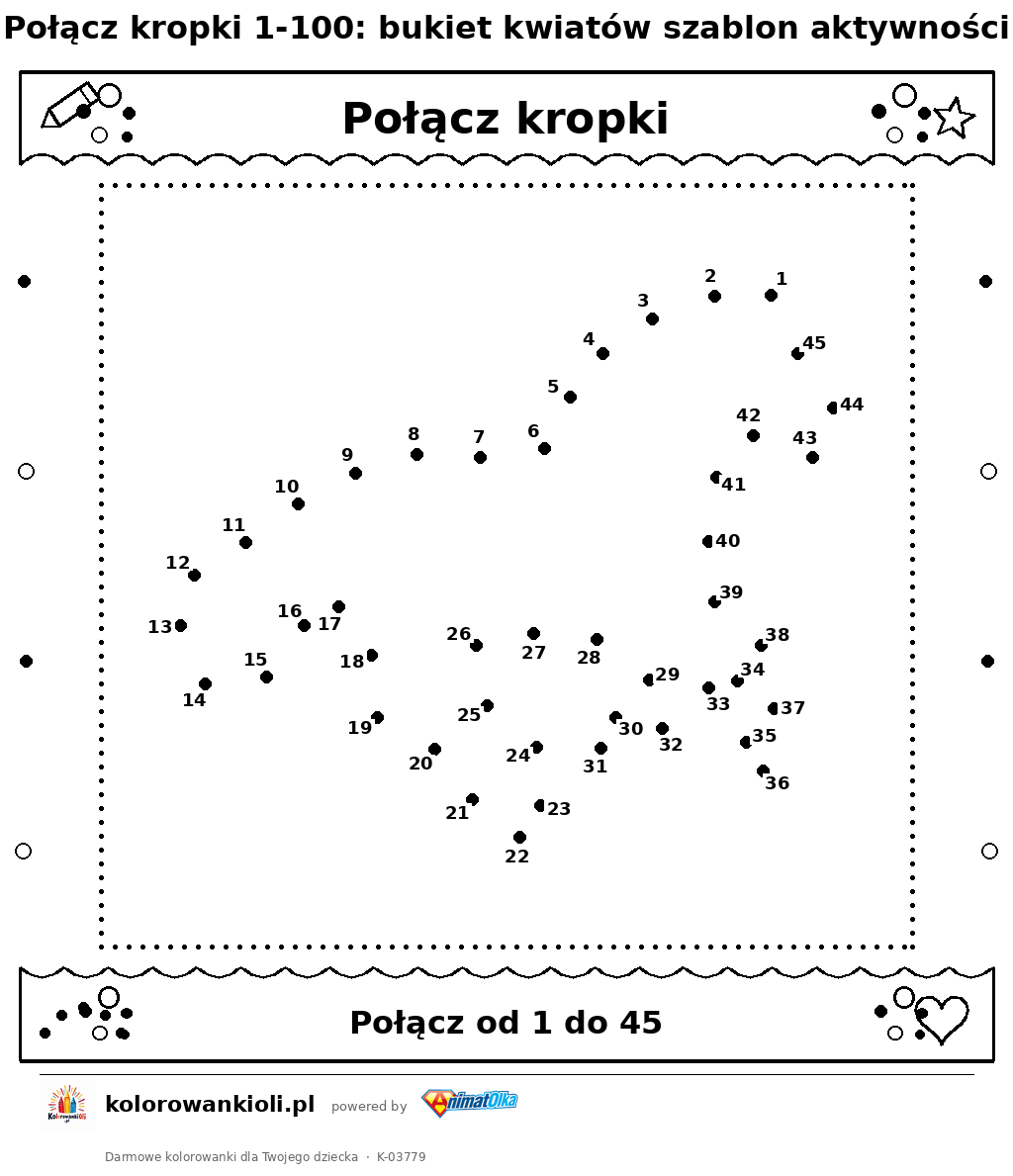 Kolorowanka — Połącz kropki 1-100: bukiet kwiatów szablon aktywności