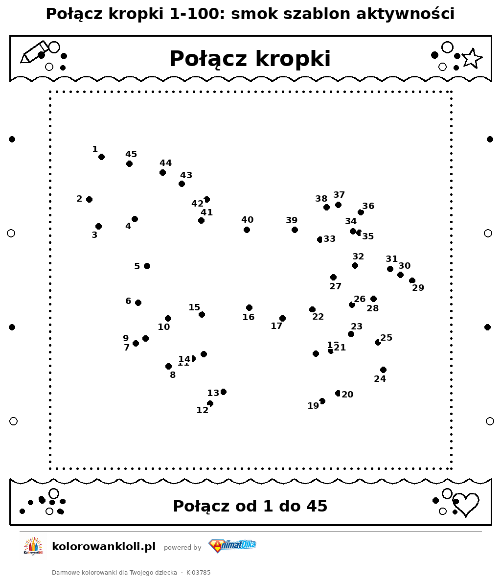Kolorowanka — Połącz kropki 1-100: smok szablon aktywności