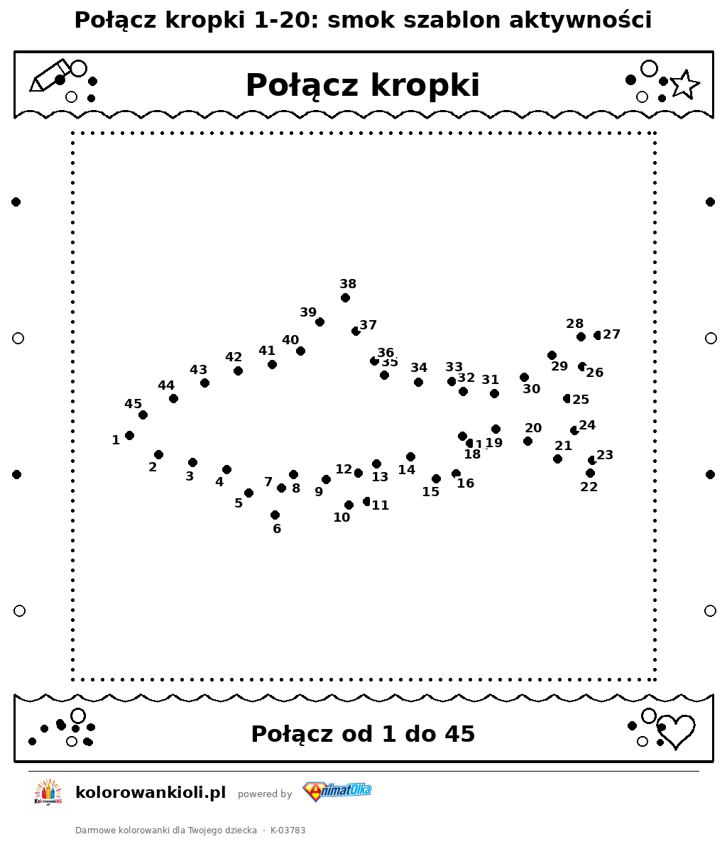 Kolorowanka — Połącz kropki 1-20: smok szablon aktywności