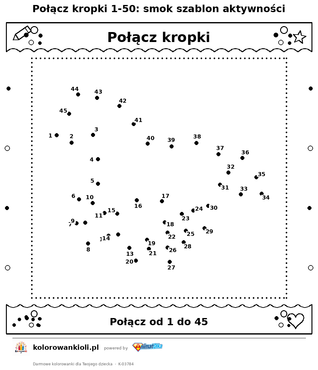 Kolorowanka — Połącz kropki 1-50: smok szablon aktywności