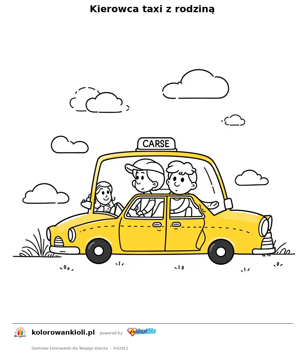 Kolorowanka — Kierowca taxi z rodziną