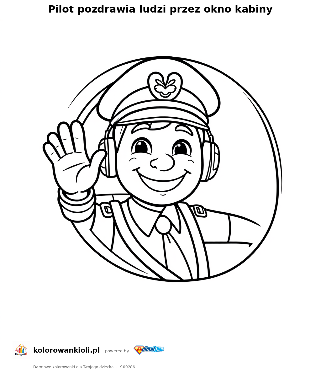 Pilot pozdrawia ludzi przez okno kabiny — kolorowanka do wydruku dla dzieci