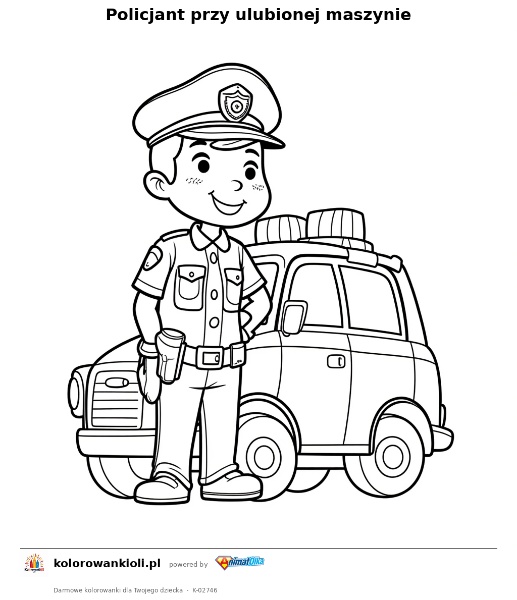 Kolorowanka — Policjant przy ulubionej maszynie