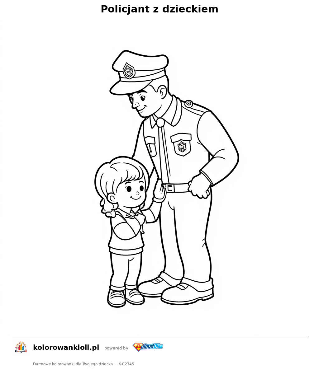 Kolorowanka — Policjant z dzieckiem