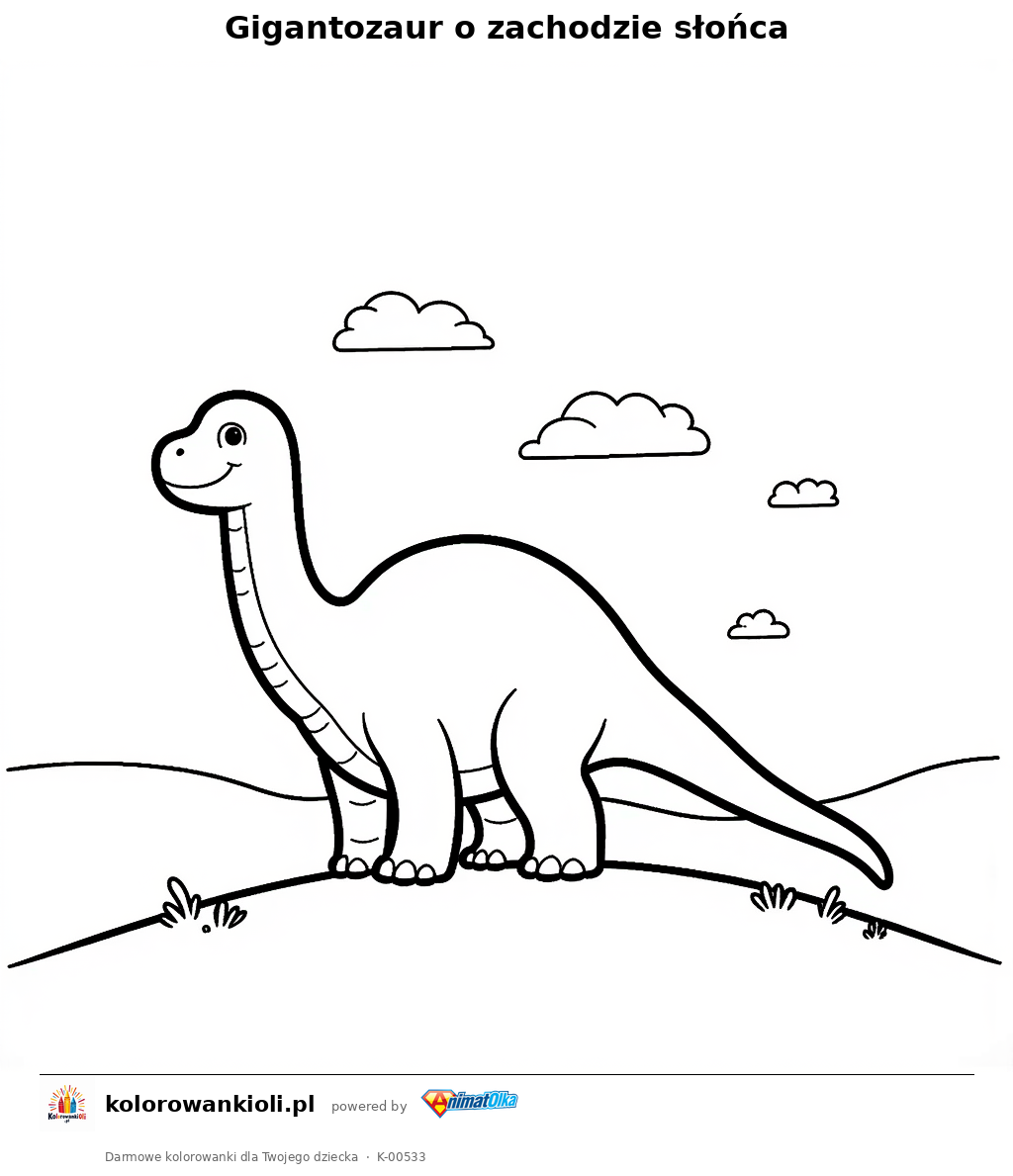Kolorowanka — Gigantozaur o zachodzie słońca
