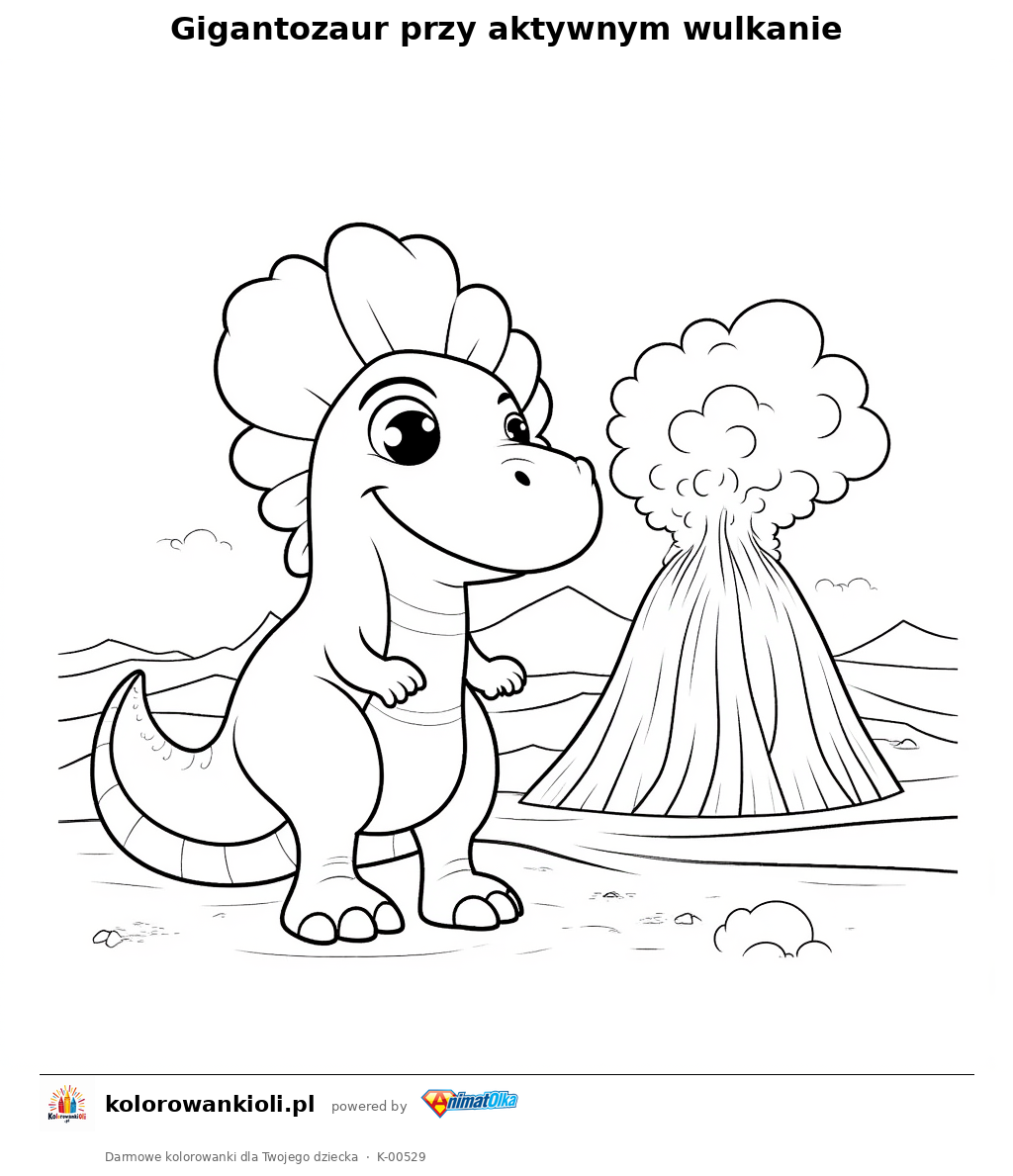 Kolorowanka — Gigantozaur przy aktywnym wulkanie