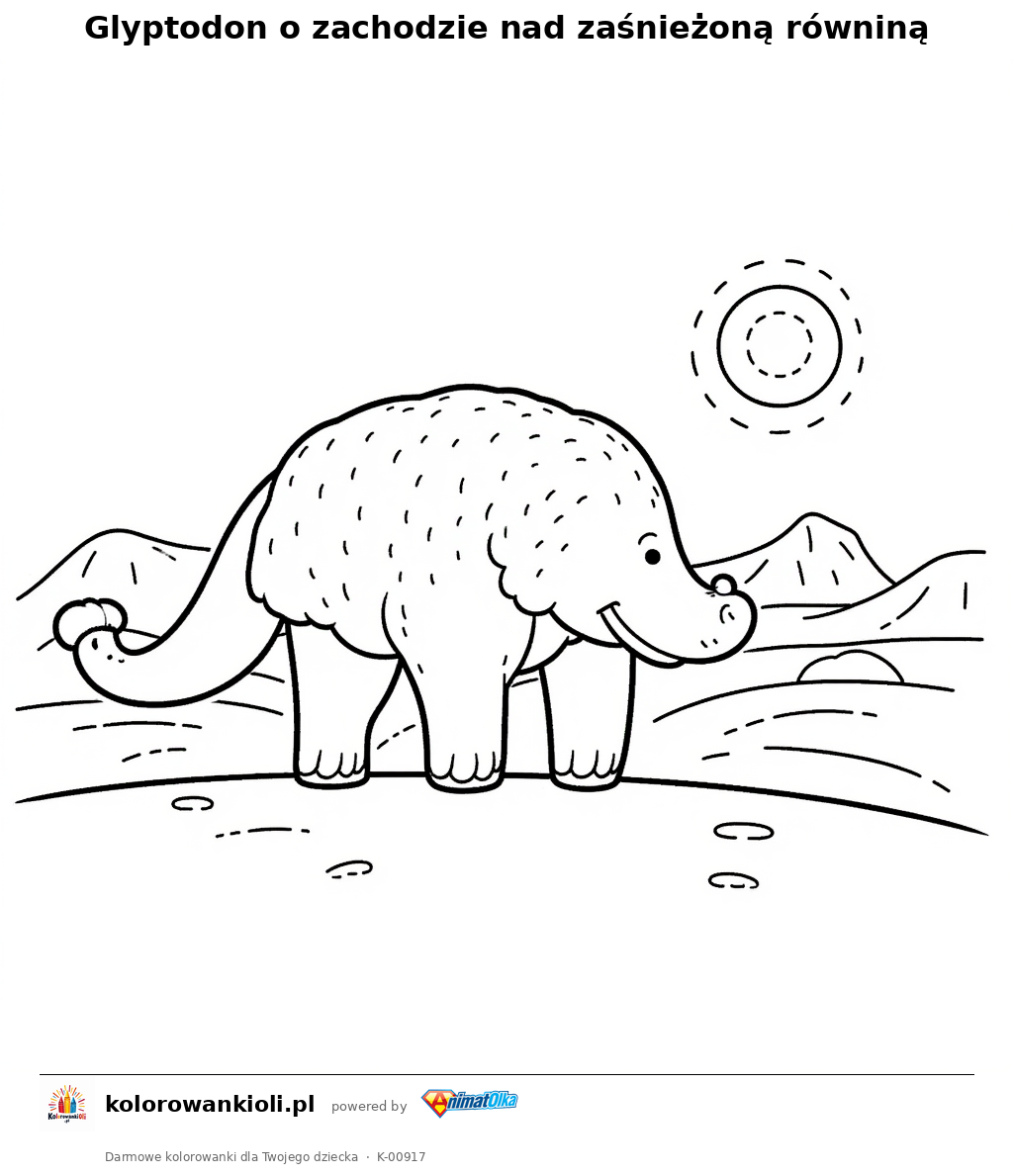 Kolorowanka — Glyptodon o zachodzie nad zaśnieżoną równiną
