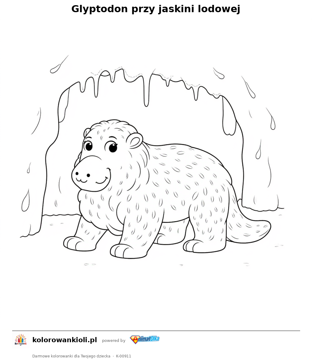 Kolorowanka — Glyptodon przy jaskini lodowej