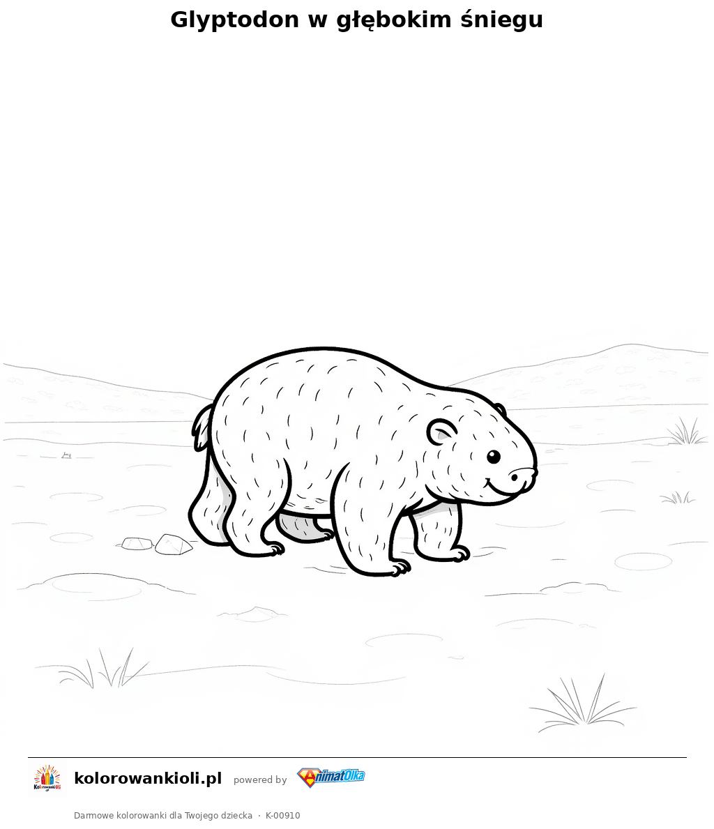 Kolorowanka — Glyptodon w głębokim śniegu