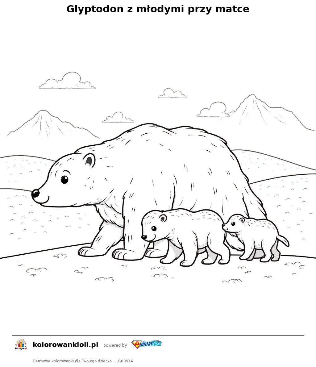 Kolorowanka — Glyptodon z młodymi przy matce