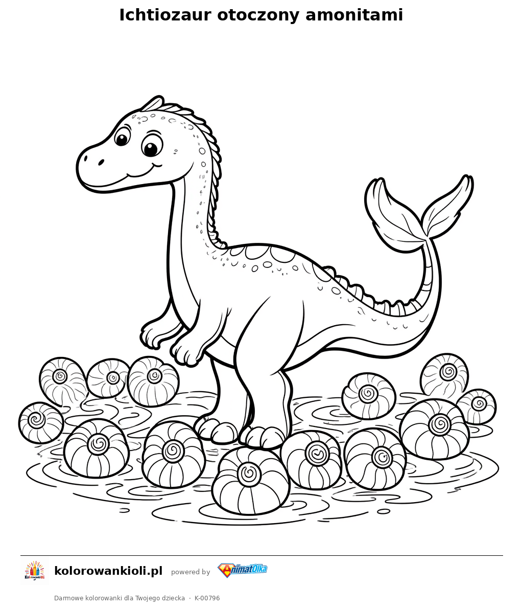 Kolorowanka — Ichtiozaur otoczony amonitami