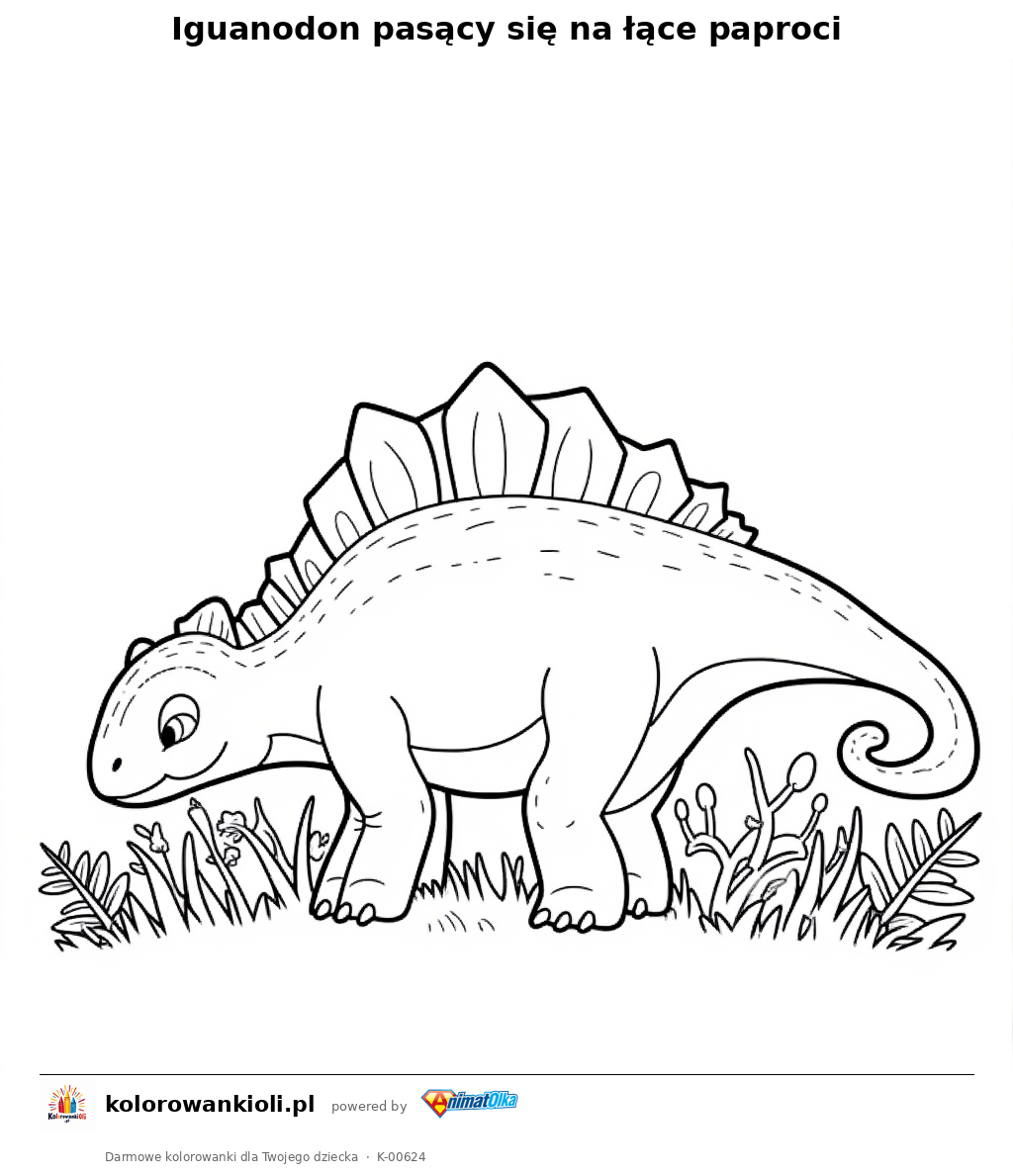 Kolorowanka — Iguanodon pasący się na łące paproci
