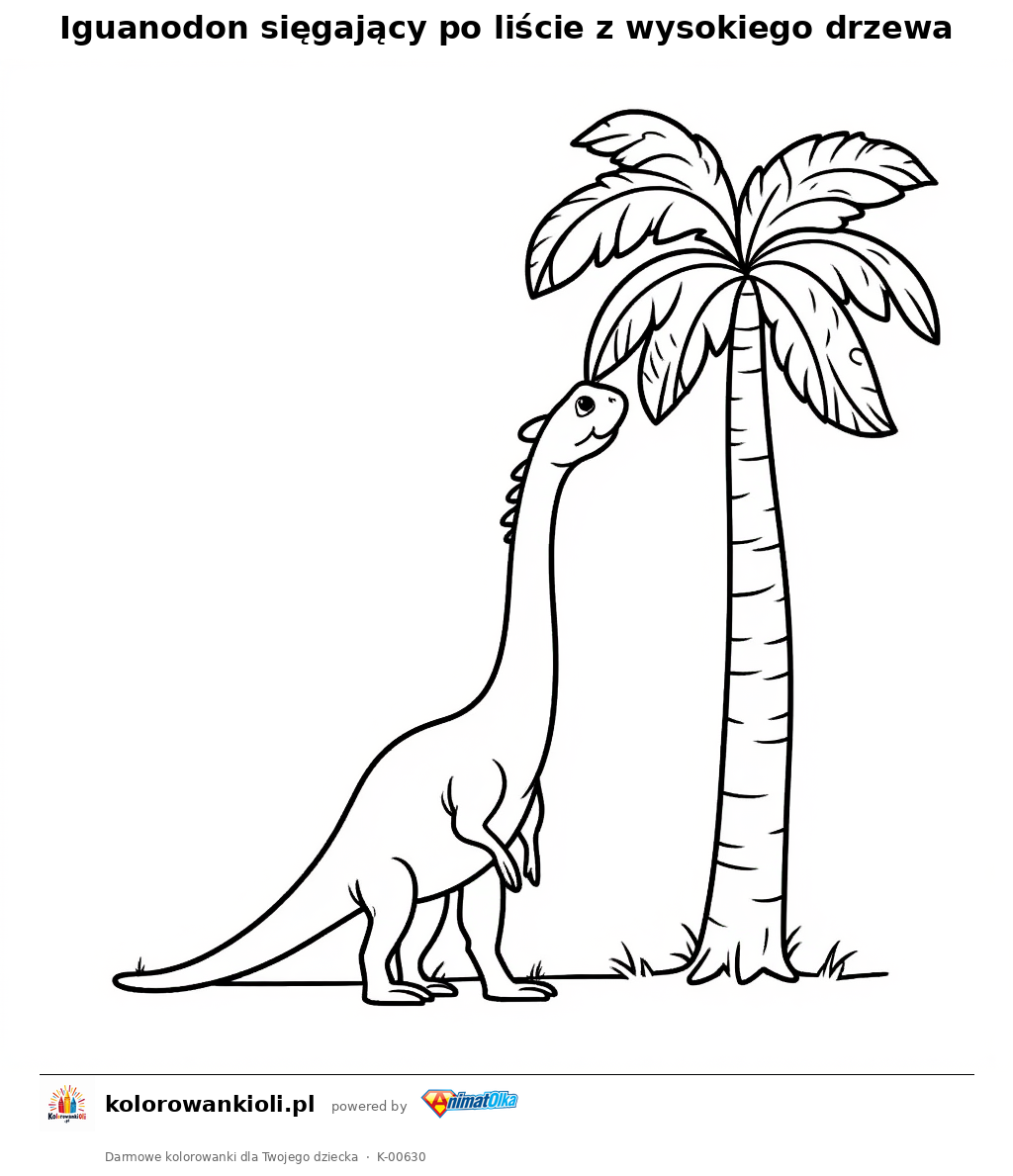 Kolorowanka — Iguanodon sięgający po liście z wysokiego drzewa