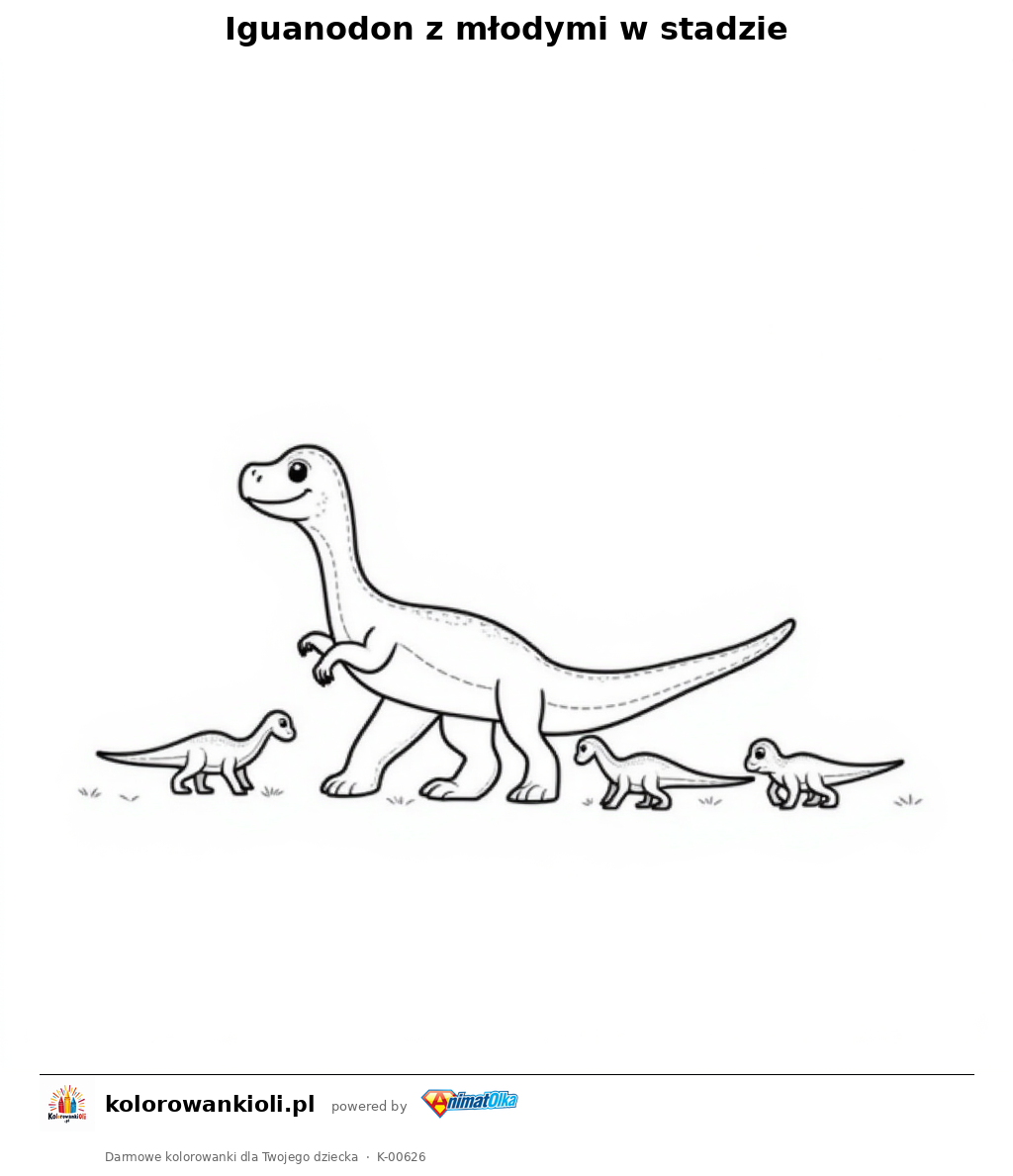 Kolorowanka — Iguanodon z młodymi w stadzie