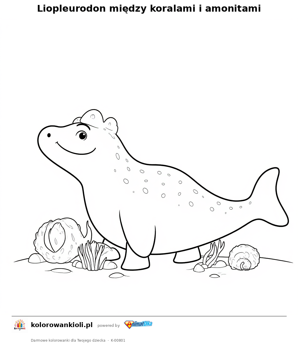 Kolorowanka — Liopleurodon między koralami i amonitami