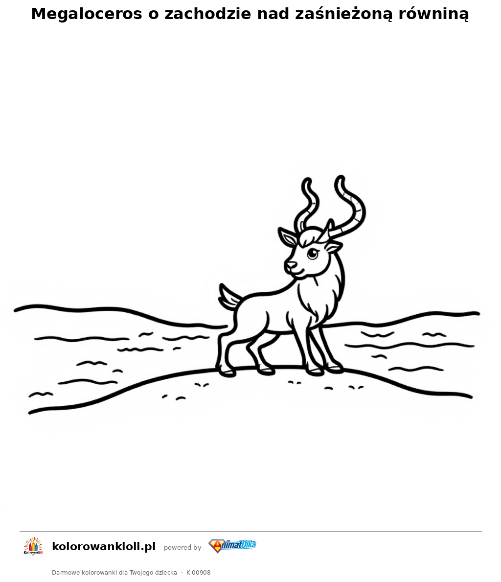 Kolorowanka — Megaloceros o zachodzie nad zaśnieżoną równiną