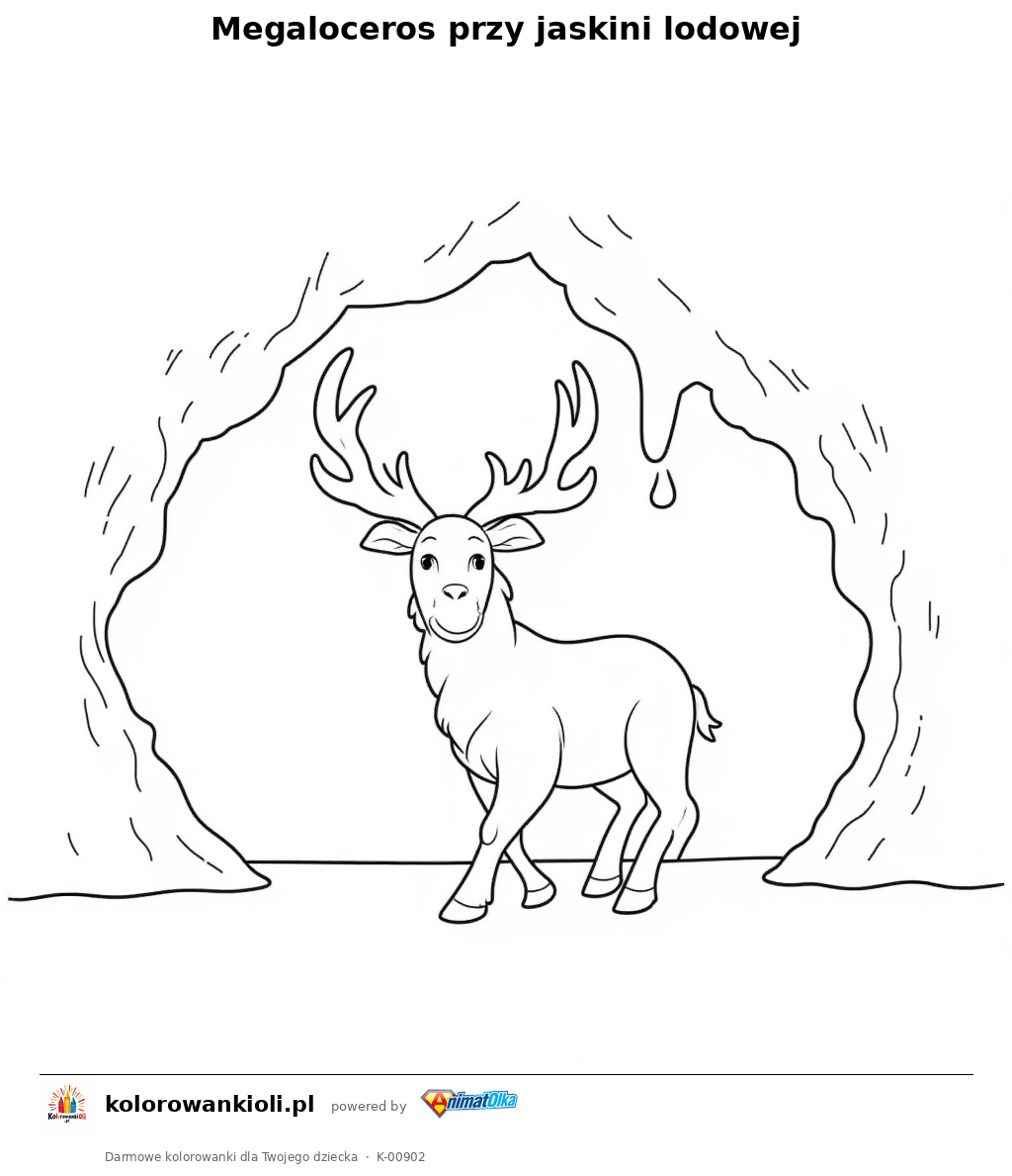 Kolorowanka — Megaloceros przy jaskini lodowej