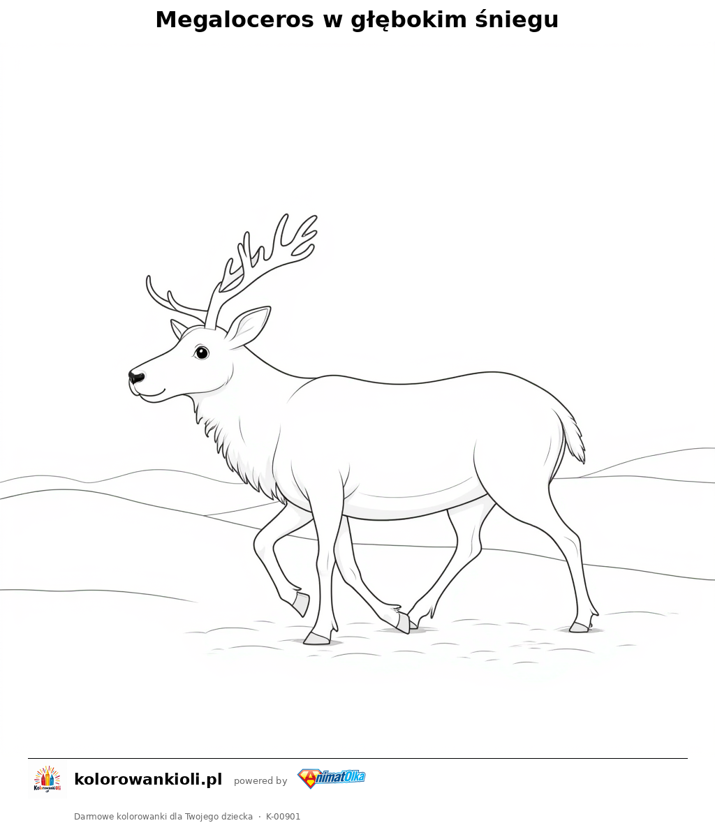 Kolorowanka — Megaloceros w głębokim śniegu