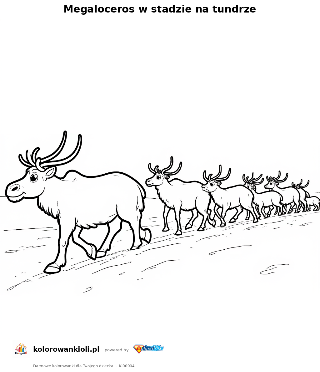 Kolorowanka — Megaloceros w stadzie na tundrze