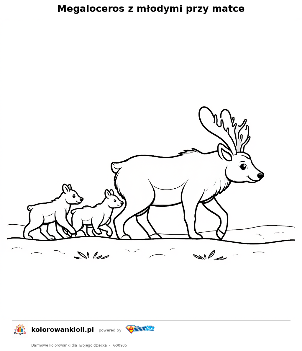Kolorowanka — Megaloceros z młodymi przy matce