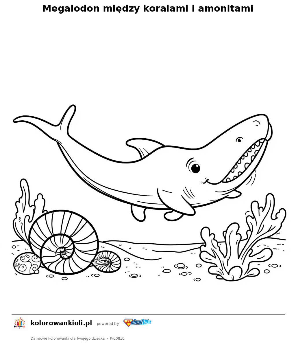 Kolorowanka — Megalodon między koralami i amonitami