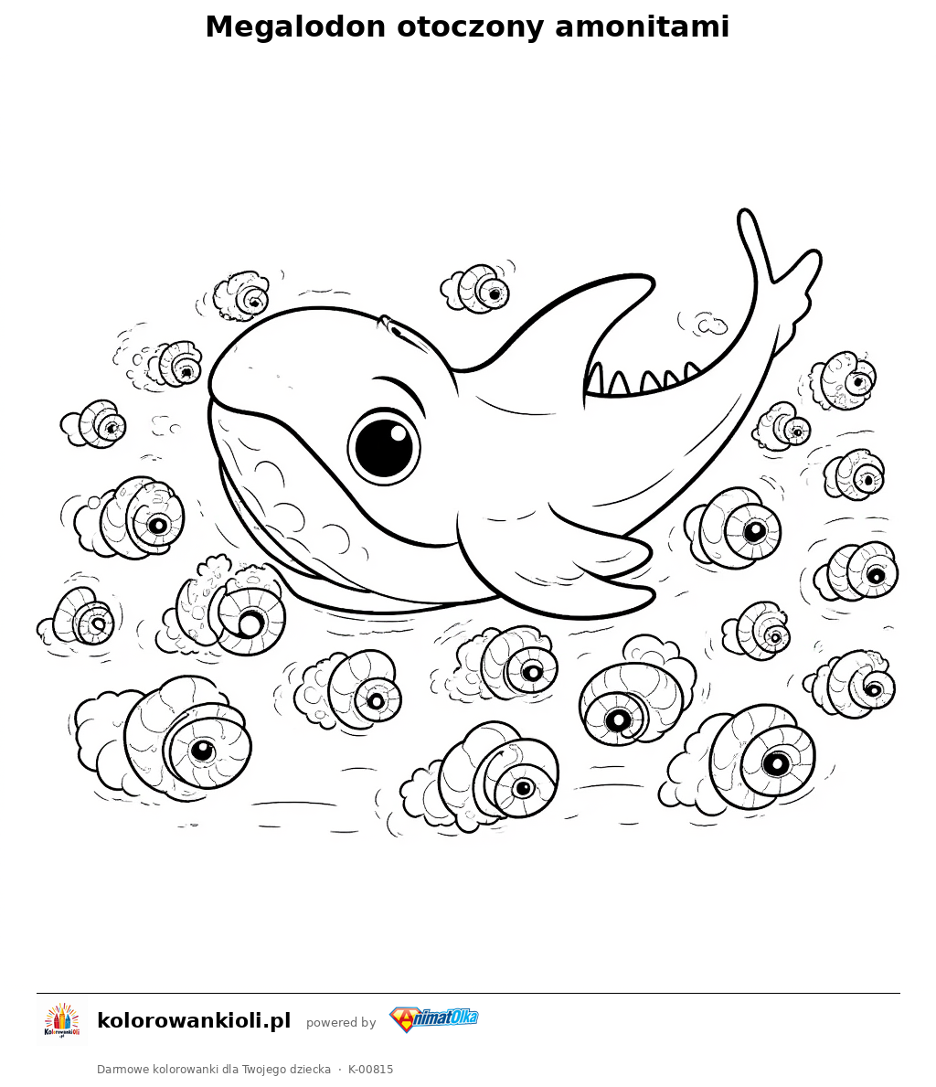 Kolorowanka — Megalodon otoczony amonitami