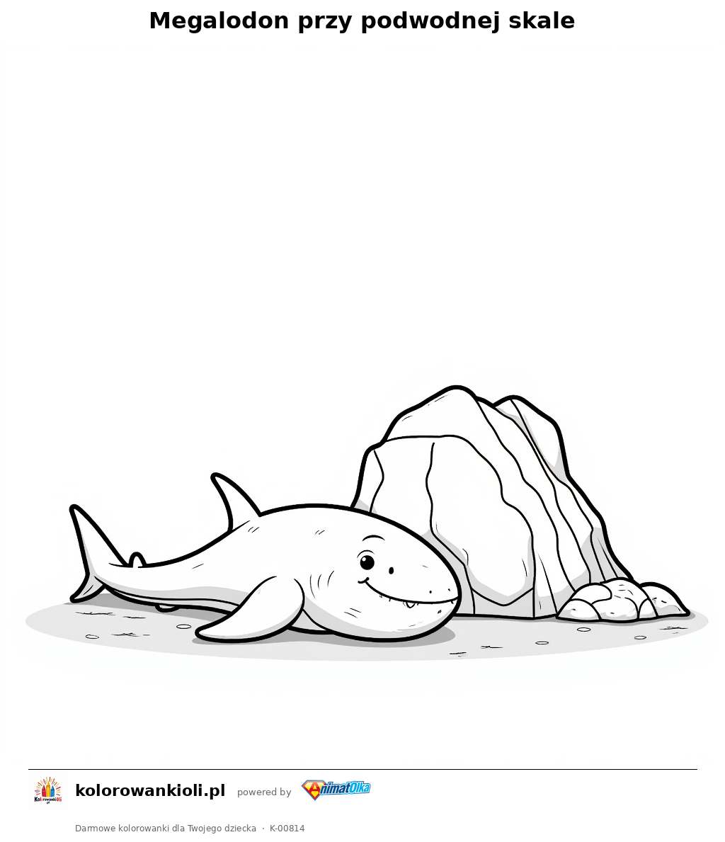Kolorowanka — Megalodon przy podwodnej skale