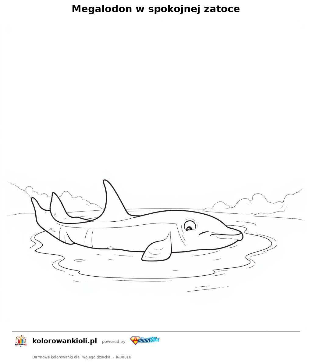 Kolorowanka — Megalodon w spokojnej zatoce
