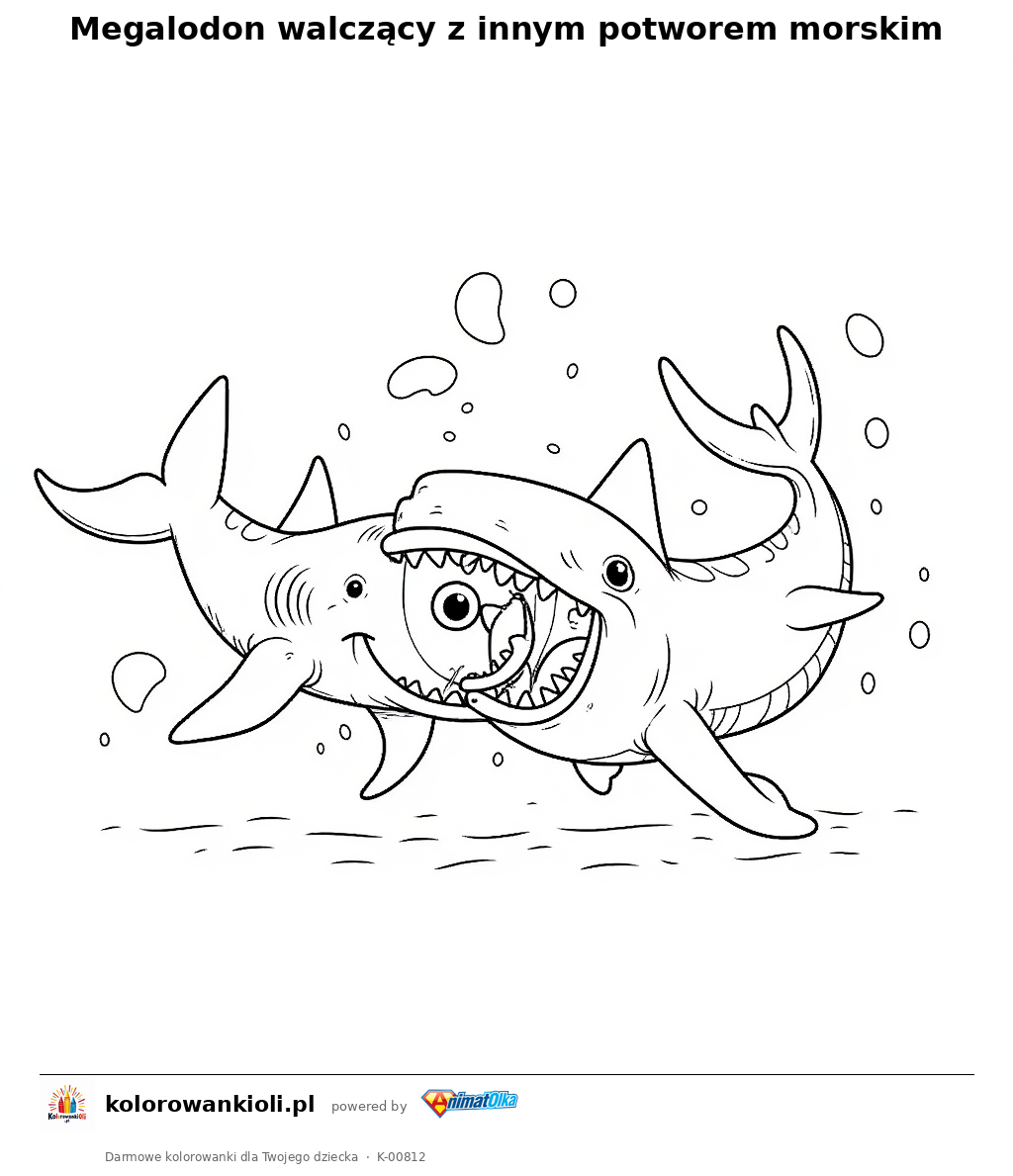 Kolorowanka — Megalodon walczący z innym potworem morskim