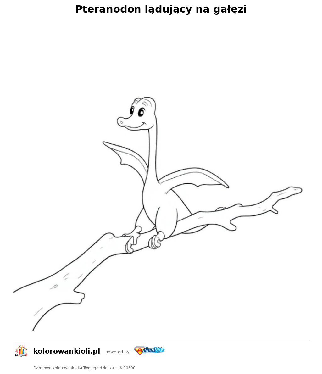 Kolorowanka — Pteranodon lądujący na gałęzi