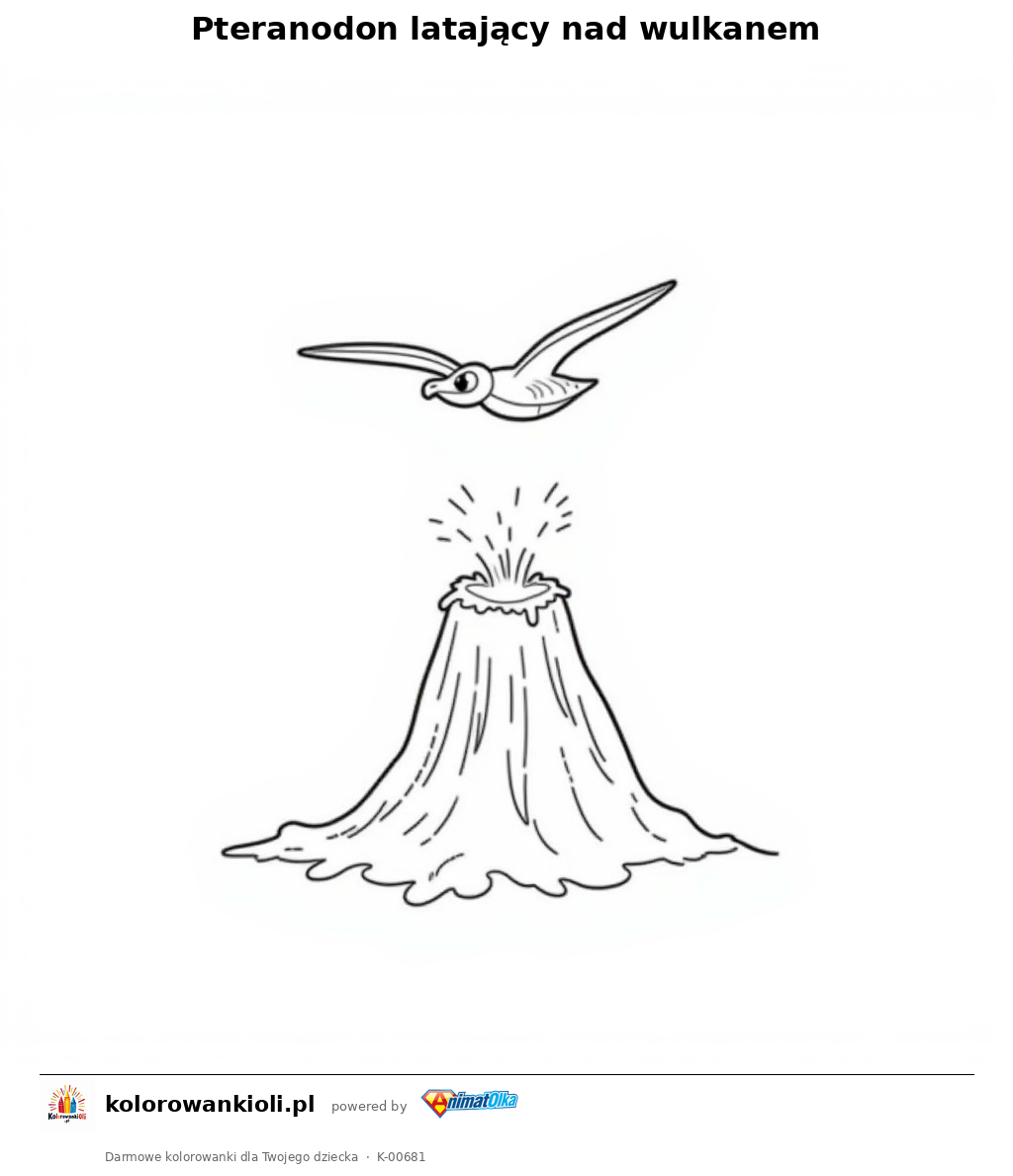 Kolorowanka — Pteranodon latający nad wulkanem