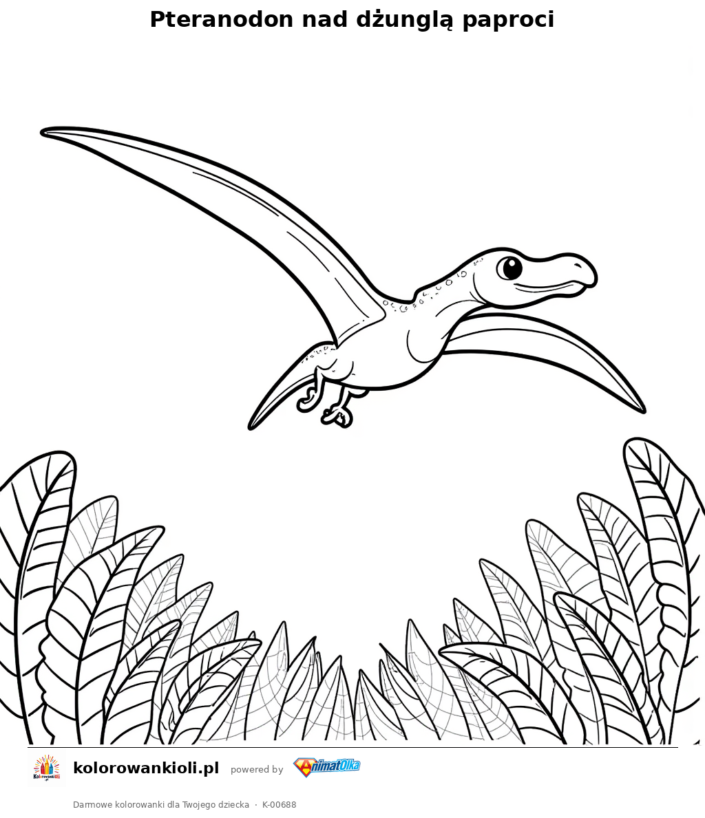 Kolorowanka — Pteranodon nad dżunglą paproci
