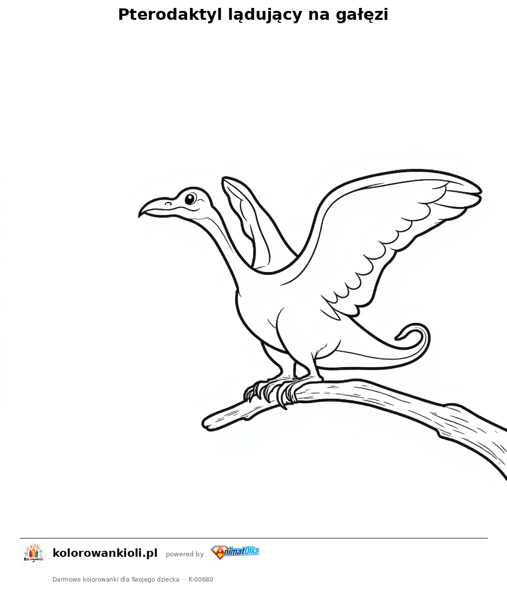 Kolorowanka — Pterodaktyl lądujący na gałęzi