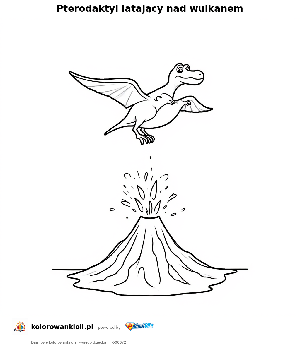 Kolorowanka — Pterodaktyl latający nad wulkanem