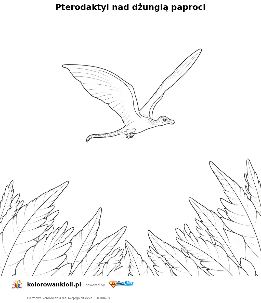 Kolorowanka — Pterodaktyl nad dżunglą paproci