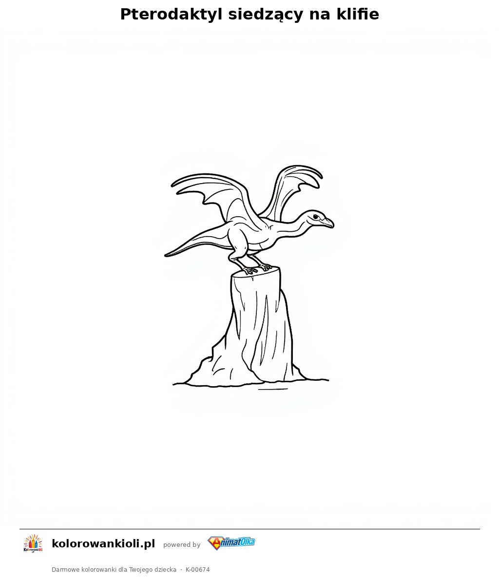 Kolorowanka — Pterodaktyl siedzący na klifie