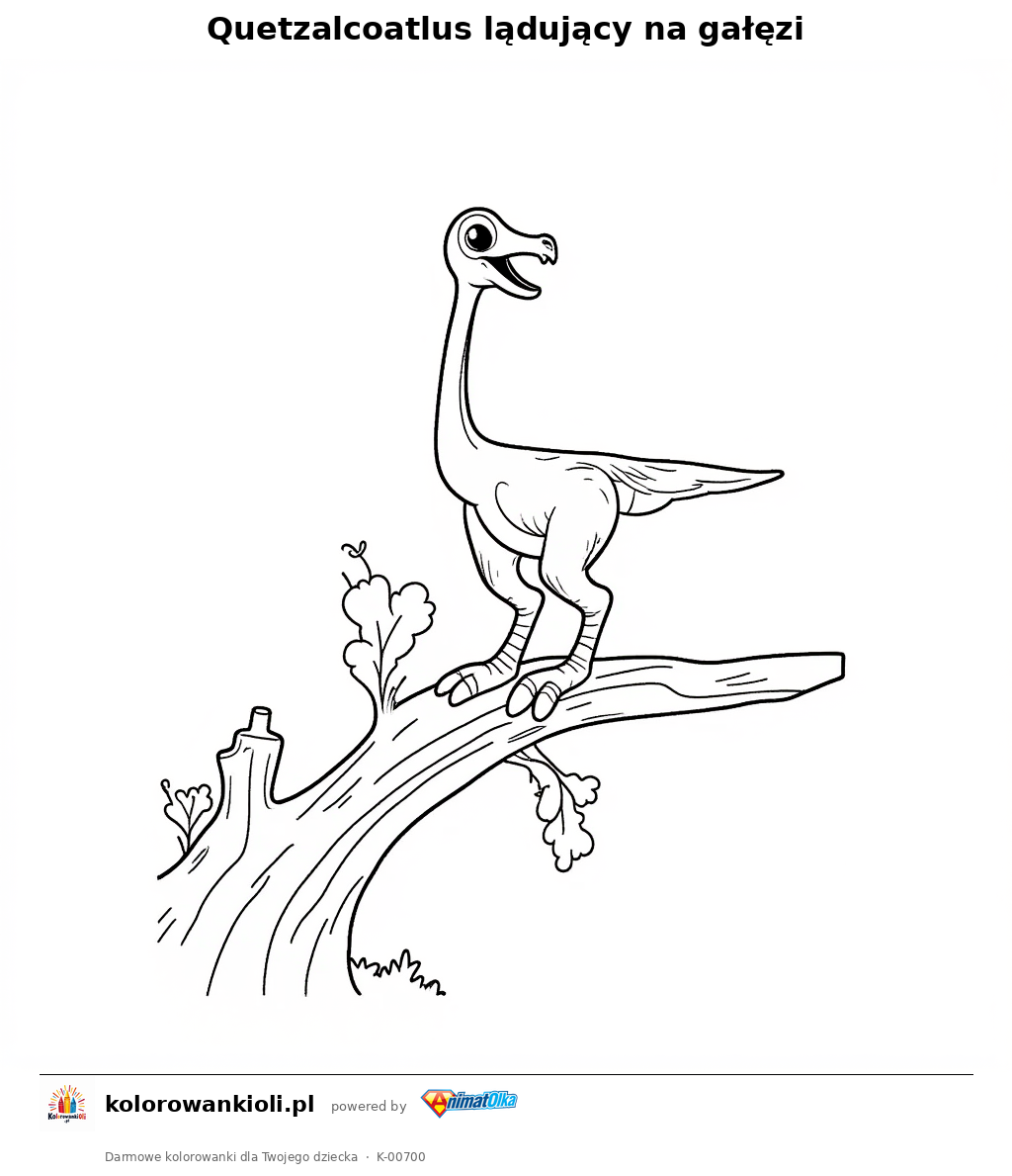 Kolorowanka — Quetzalcoatlus lądujący na gałęzi
