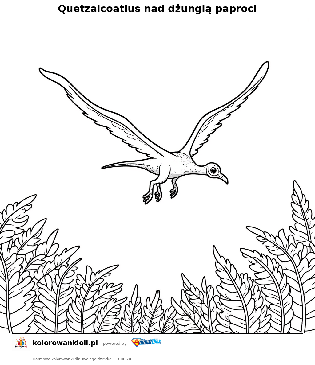 Kolorowanka — Quetzalcoatlus nad dżunglą paproci