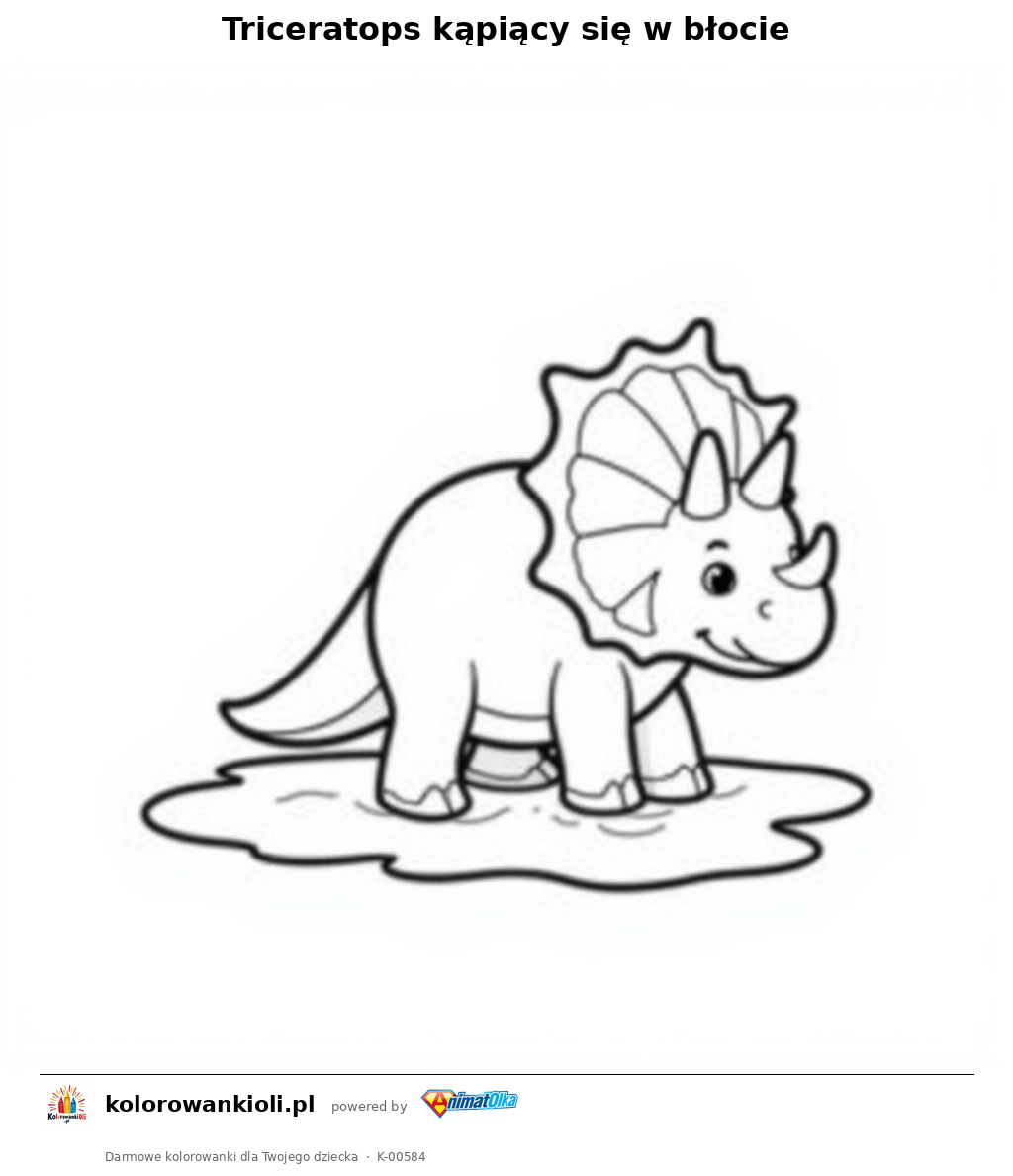 Kolorowanka — Triceratops kąpiący się w błocie