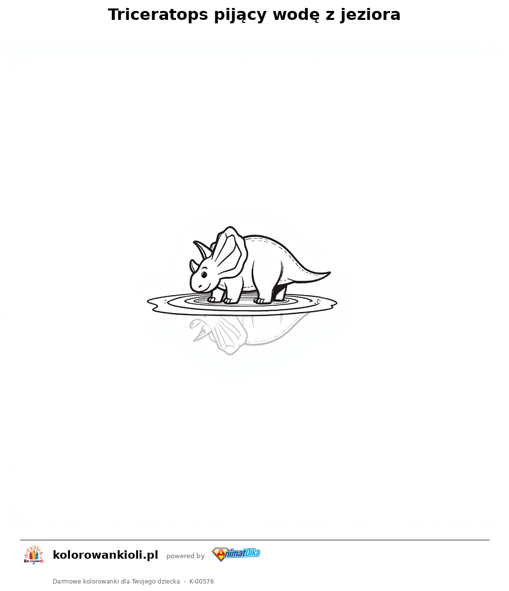 Kolorowanka — Triceratops pijący wodę z jeziora