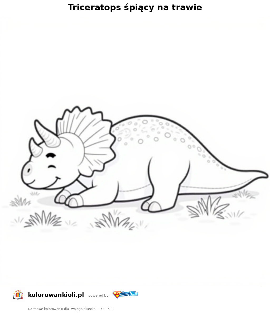 Kolorowanka — Triceratops śpiący na trawie