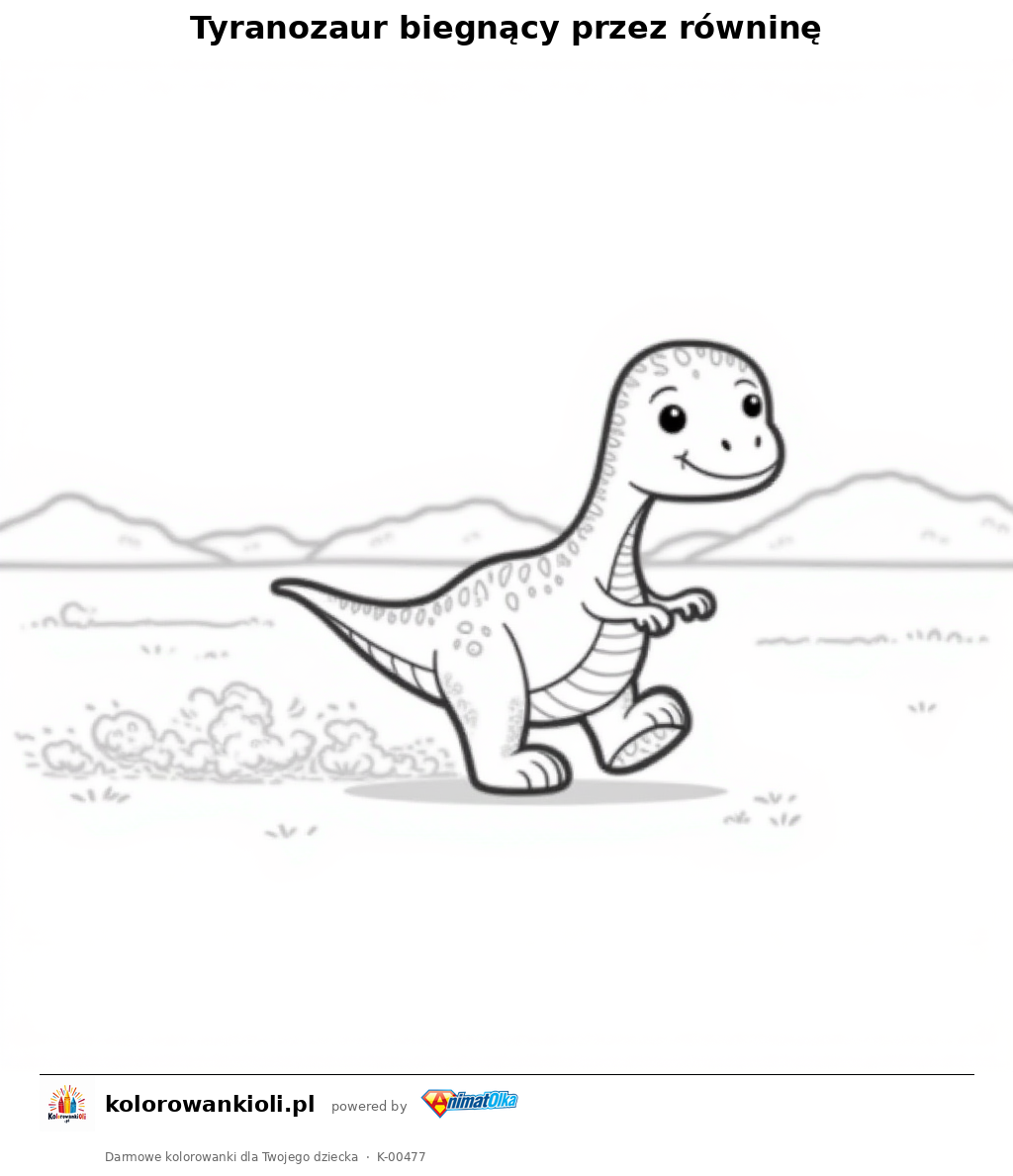 Kolorowanka — Tyranozaur biegnący przez równinę