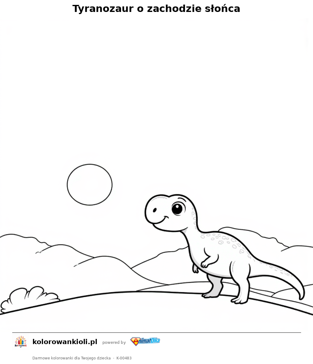 Kolorowanka — Tyranozaur o zachodzie słońca