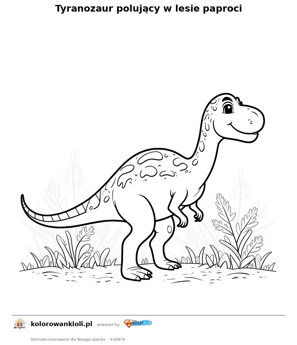 Kolorowanka — Tyranozaur polujący w lesie paproci