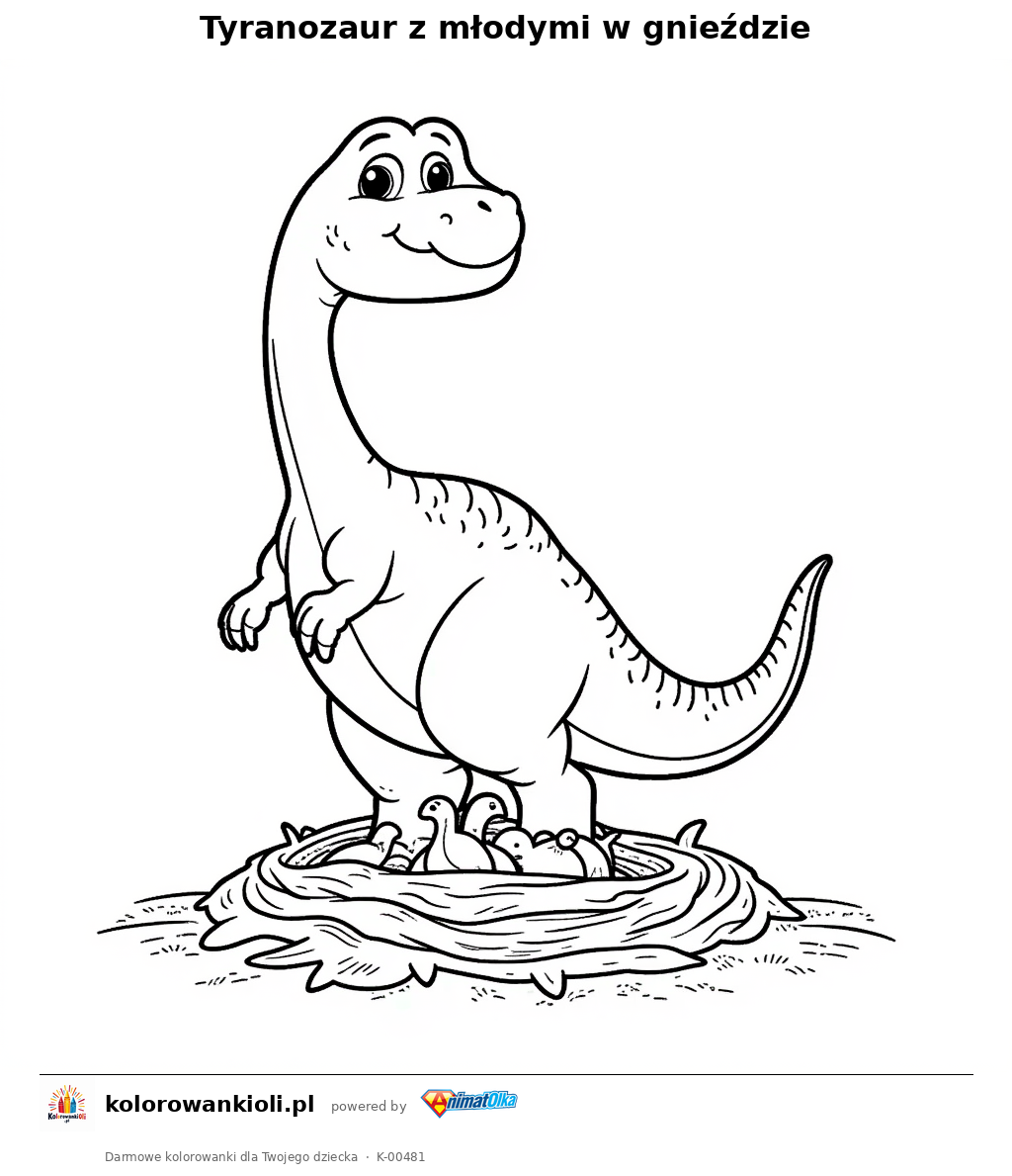 Kolorowanka — Tyranozaur z młodymi w gnieździe